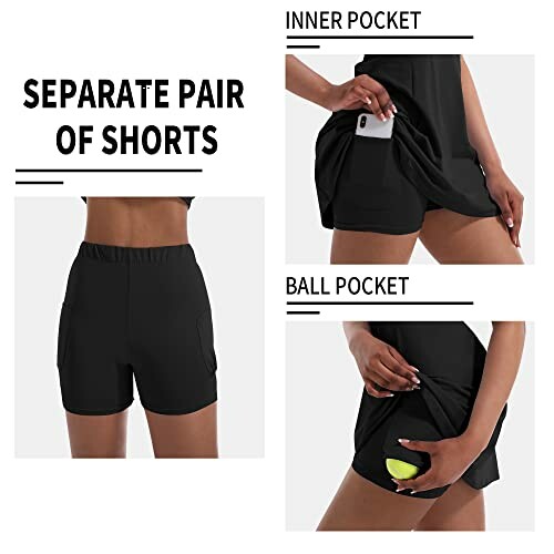 Black sports shorts with inner and ball pockets.