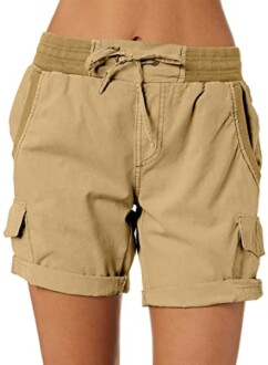 Beige cargo shorts with drawstring waist