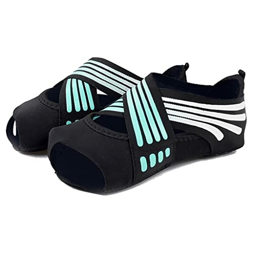 Black and teal open-toe sandals with striped design