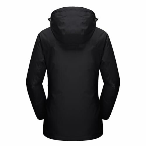 Back view of a black hooded jacket