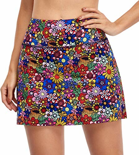 Woman wearing a colorful floral skirt