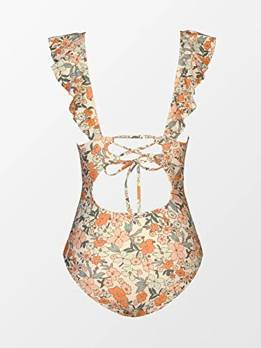 Floral ruffle swimsuit with open back and bow tie