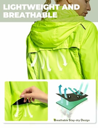 Lightweight green jacket with breathable design features.