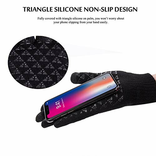 Black glove with triangle silicone non-slip design holding a smartphone.