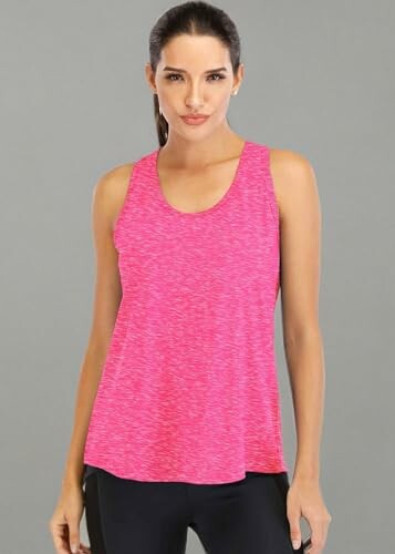 Person wearing a pink sport tank top.