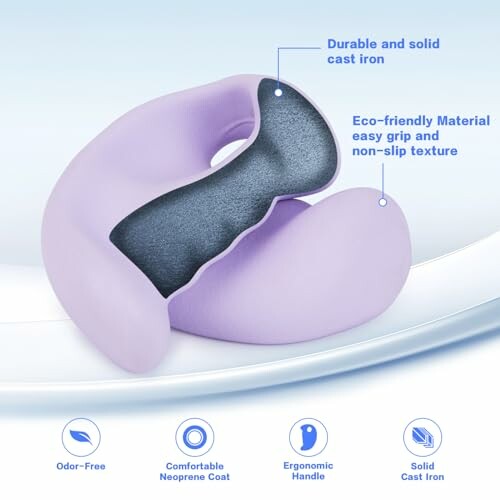 Purple cast iron hand weight with ergonomic handle and neoprene coat.
