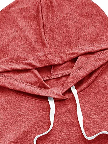 Close-up of a red hoodie with white drawstrings.