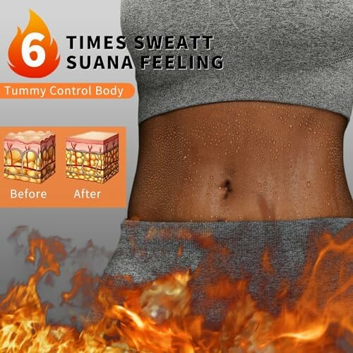 Before and after image showing enhanced sweating effect for tummy control body.