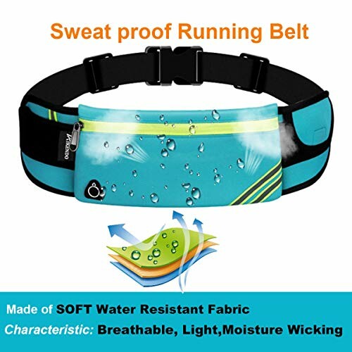 Water-resistant running belt with moisture-wicking fabric.