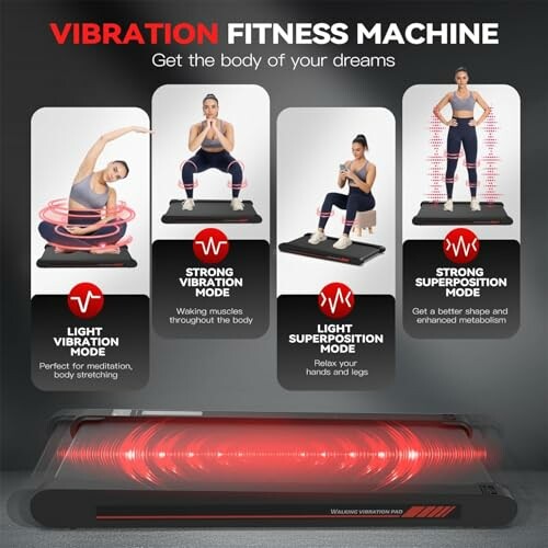 Vibration fitness machine with different modes illustrated.