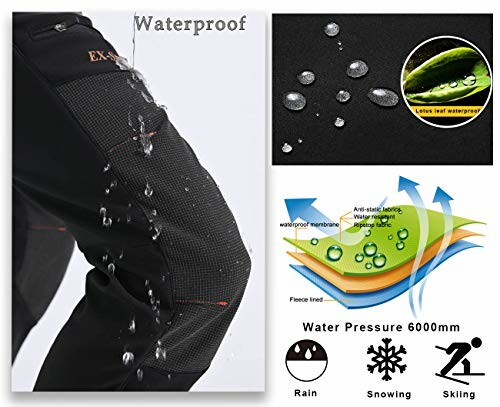 Waterproof pants showing water resistance and features.