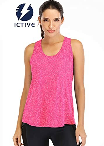 Woman wearing a pink workout tank top.