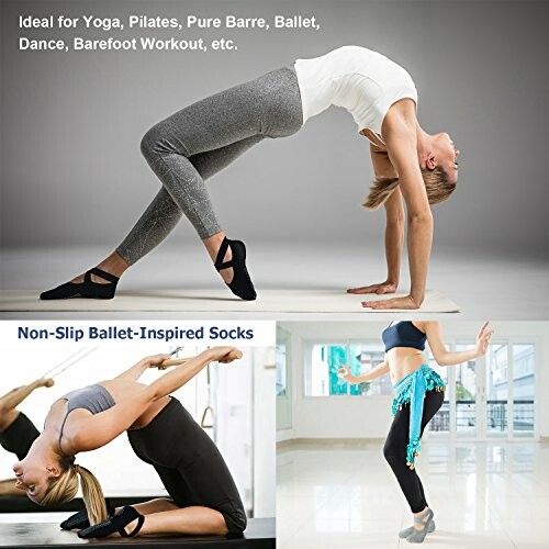 Women practicing yoga and ballet wearing non-slip socks.