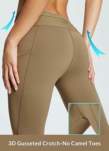 Close-up of yoga pants with 3D gusset feature.