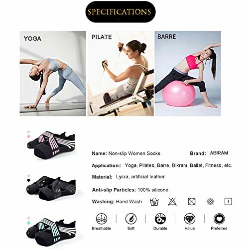 Specifications for non-slip women socks for yoga, pilates, and barre.